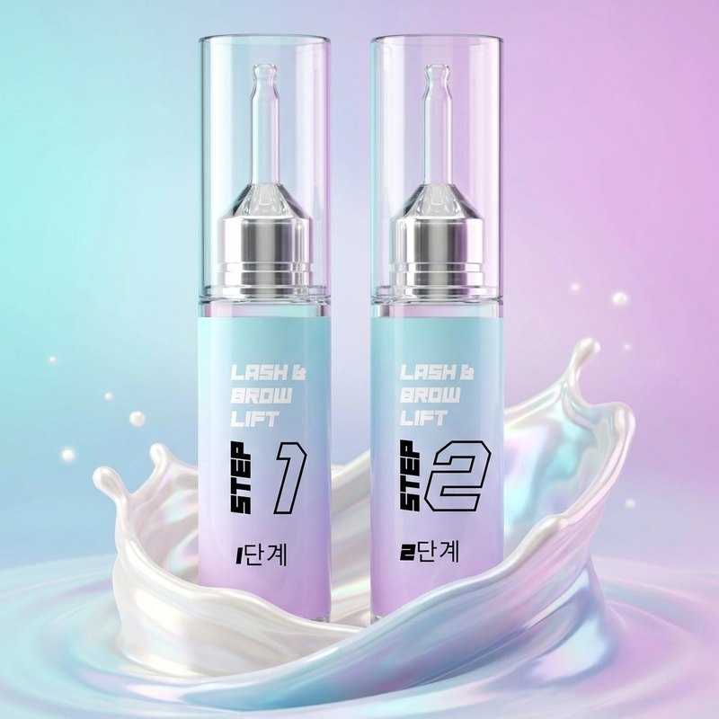 AURA Monaco Korean lash and brow lift lotions, step 1 and step 2.