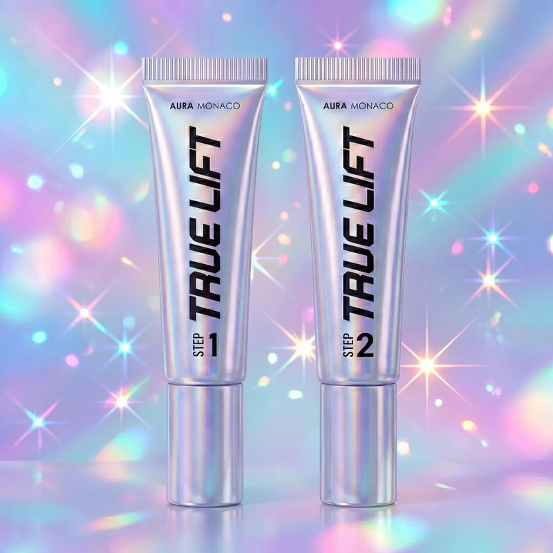 AURA Monaco TrueLift step 1 and step 2 Korean lash lift lotions.